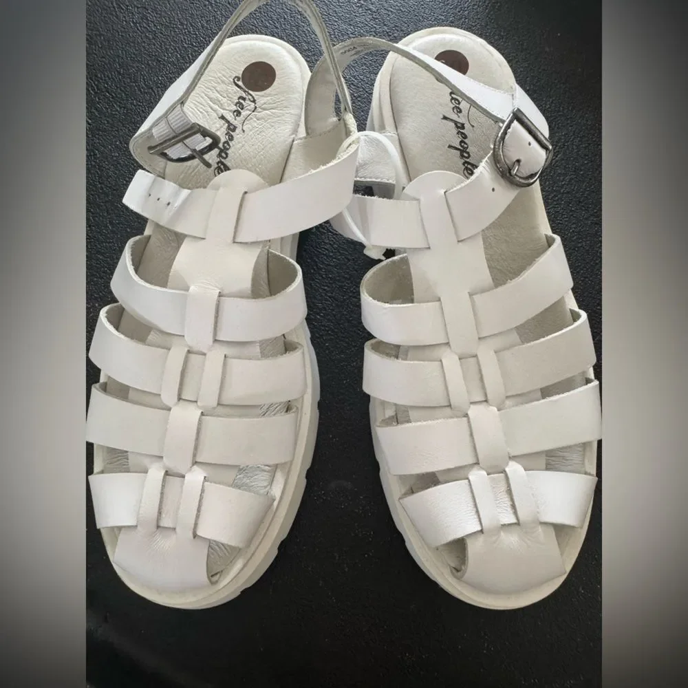 Free People Delaney Fisherman Platform Sandals Leather Chunky White